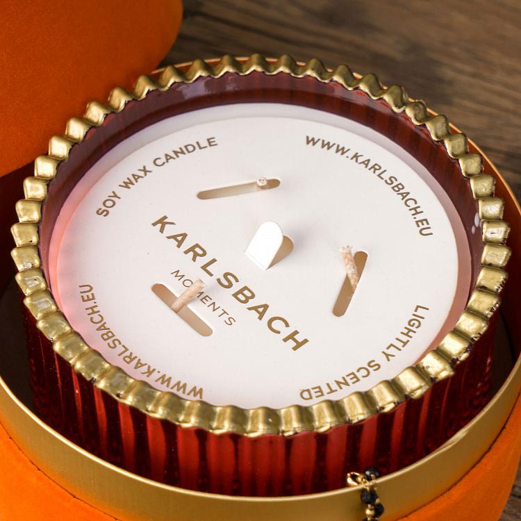 Аромасвеча в красном рифлёном стакане Фиолетоволистная роза, S Aroma Candle In Red Striped Glass Berry Rose Small