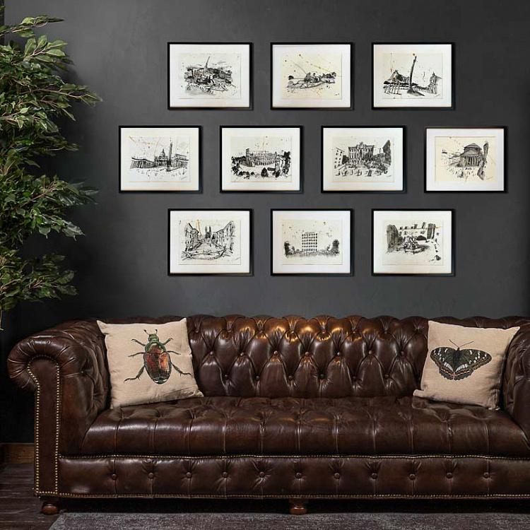 Рисунок тушью с золотом Фонтан Черепах Fontana Delle Tartarughe Drawing With Gold