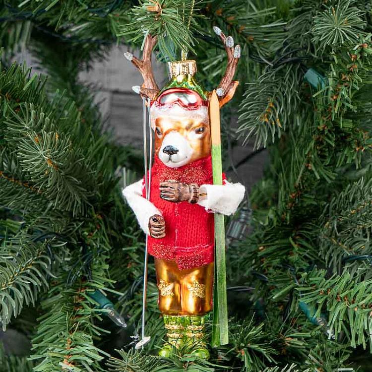 Ёлочная игрушка Олень с лыжами 1 Glass Hanger Ski Elk 1 18 cm