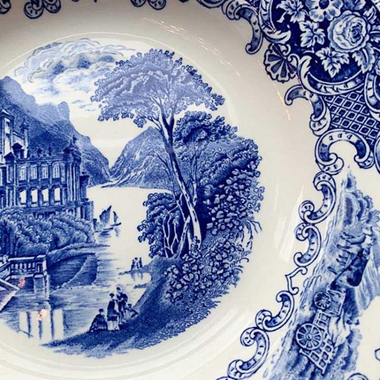 Винтажная тарелка белая с голубым мотивом 13, L Vintage Plate Blue White Large 13