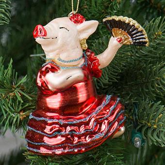 Glass Hanger Dancing Pig 10 cm