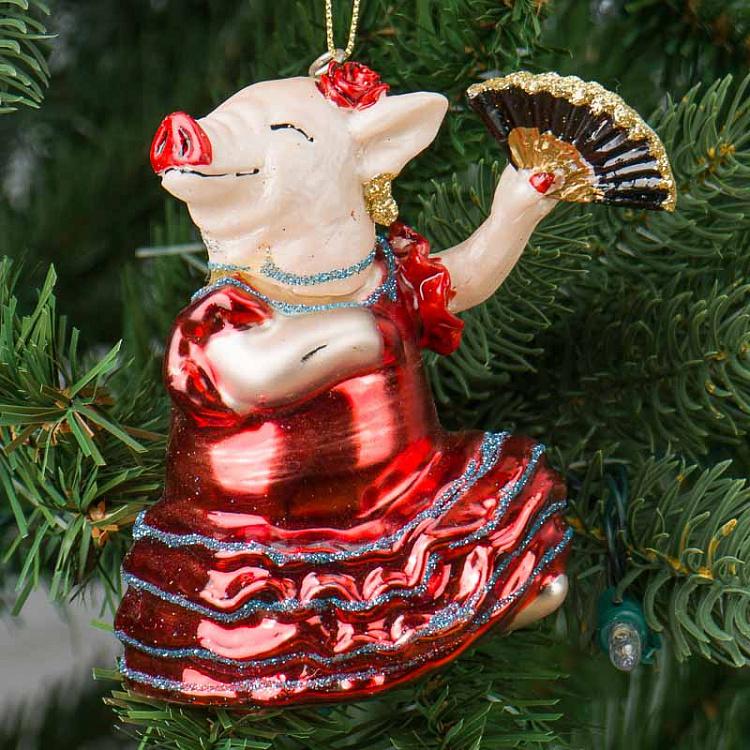 Ёлочная игрушка Танцующая свинья Glass Hanger Dancing Pig 10 cm