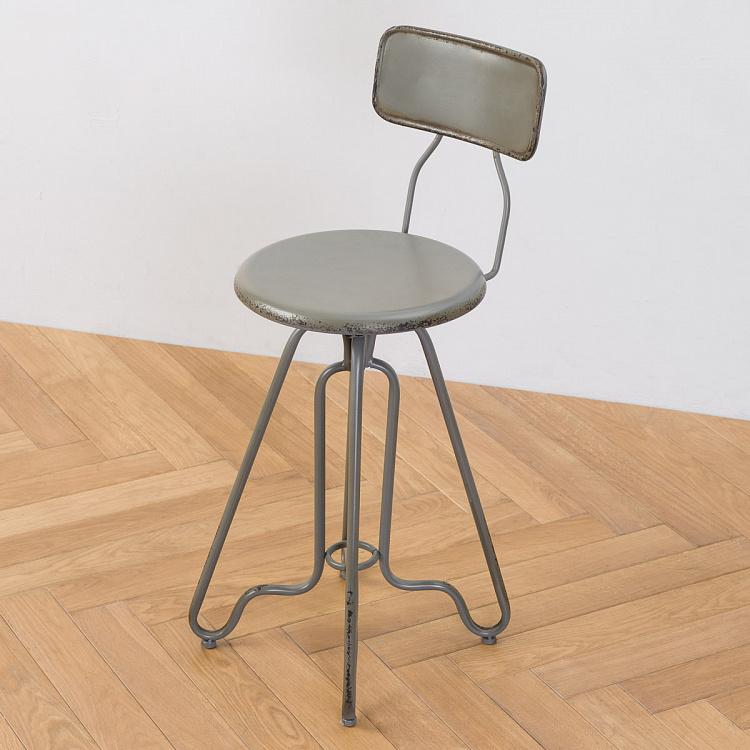 Серый металлический с патиной барный стул Metal Chair Grey Patina