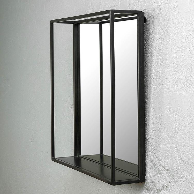 Квадратное железное зеркало с полкой Square Mirror With Shelf