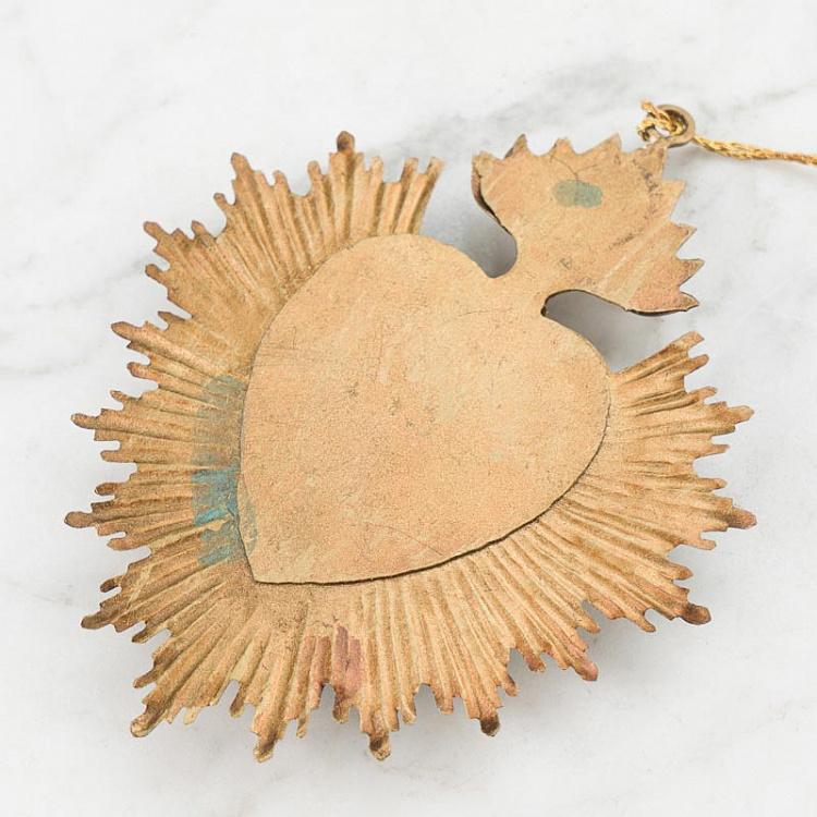 Золотое с патиной подвесное украшение-шкатулка Сердце Hanging Ex Voto Heart Box Gold Verdigris 13 cm