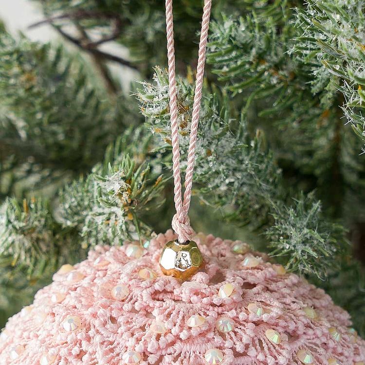 Ёлочная игрушка Кружевной шар персикового цвета со стразами Lace And Rhinestones Ball Peach 10 cm