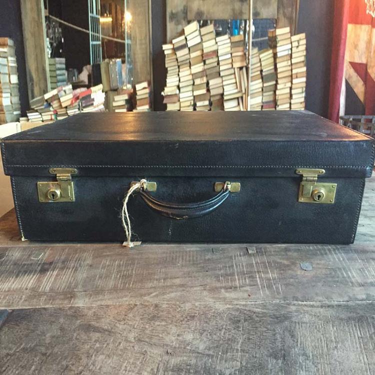 Винтажный чёрный кожаный чемодан 1 Vintage Black Leather Suitcase 1