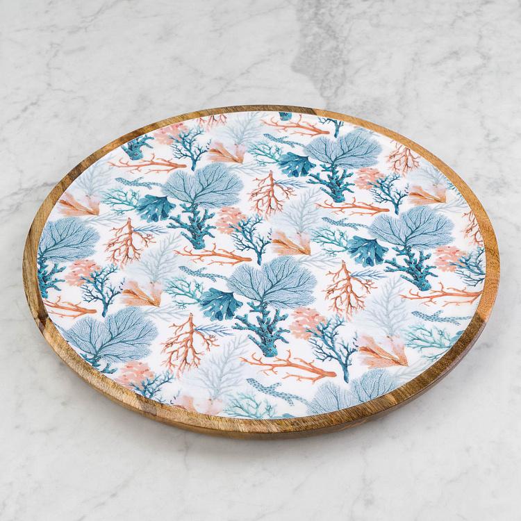 Круглая сервировочная тарелка из дерева манго Кораллы, L Coral Mango Wood Round Serving Plate Large