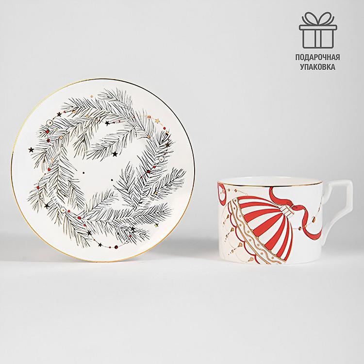Чайная пара Новогодняя с ёлочным шаром на чашке New Year Balls Tea Cup And Saucer