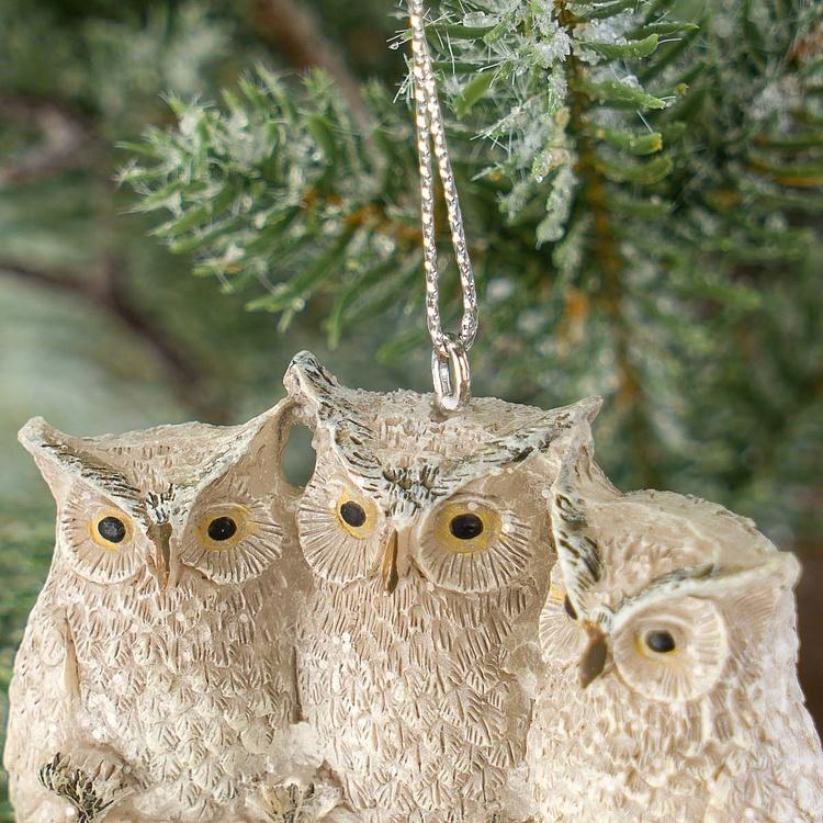 Ёлочная игрушка Совы на ветке Owls On Twig Cream 5,5 cm