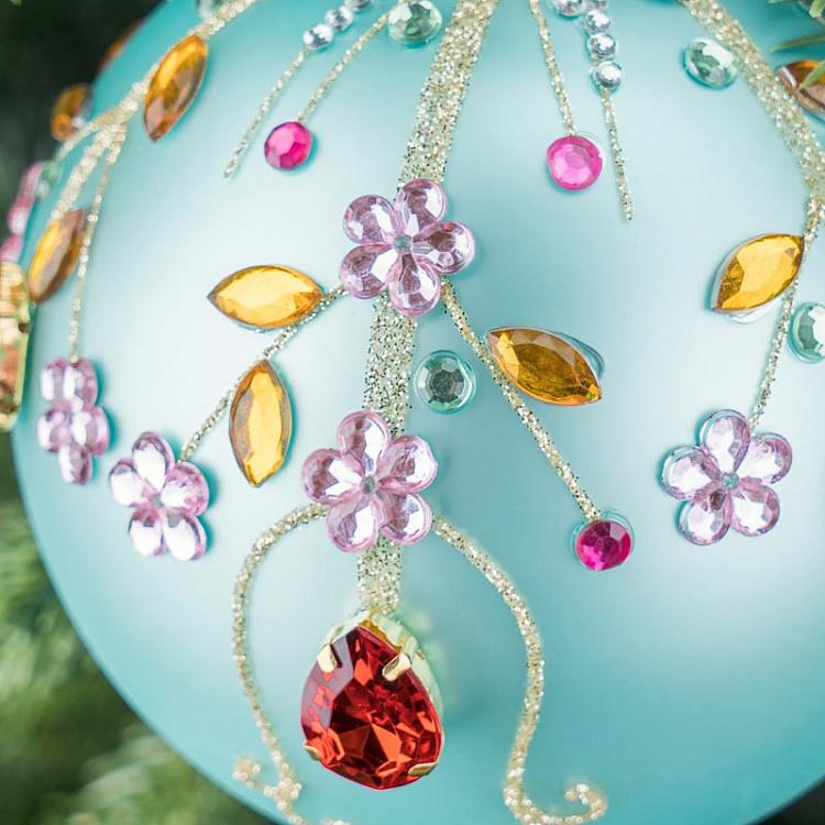 Ёлочная игрушка Голубой шар со стразами Rhinestones Ball Blue 10 cm