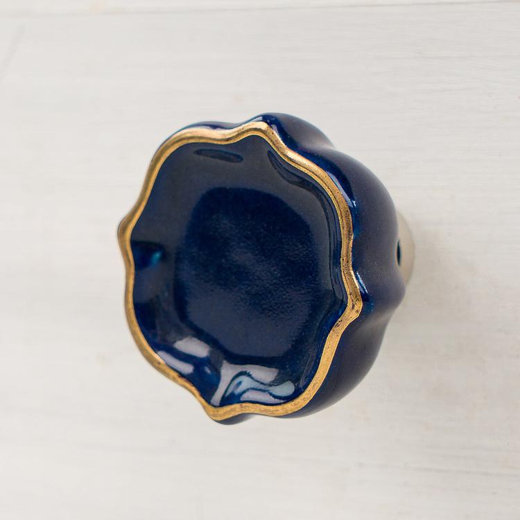 Керамическая мебельная ручка Четырёхлистник синий Quatrefoil Ceramic Knob Blue