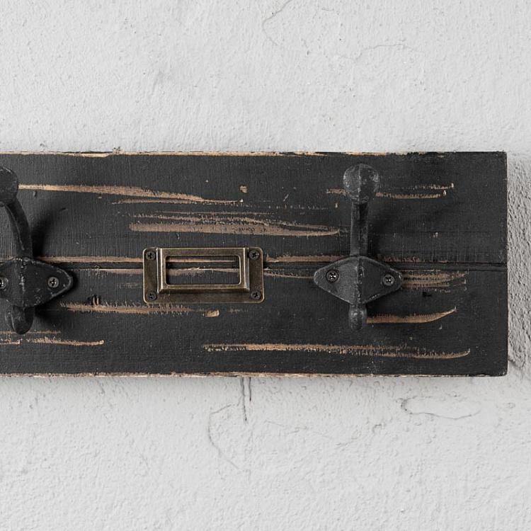 Пятиместная настенная вешалка из состаренного дерева Coat Hanger Black Patina With 5 Hooks
