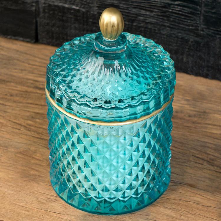 Аромасвеча в голубом фасетном стакане Огурец, L Aroma Candle In Blue Faceted Glass Cucumber Large