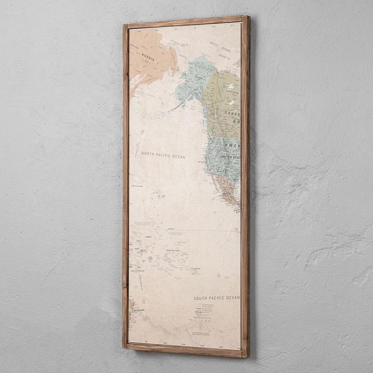 Винтажная картина-принт из четырёх частей Карта мира Set Of 4 Panels Wood Vintage Worldmap