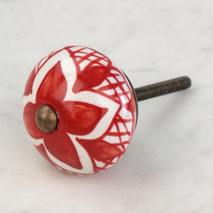 Керамическая мебельная ручка Красная колумбина Red Columbine Floral Ceramic Knob