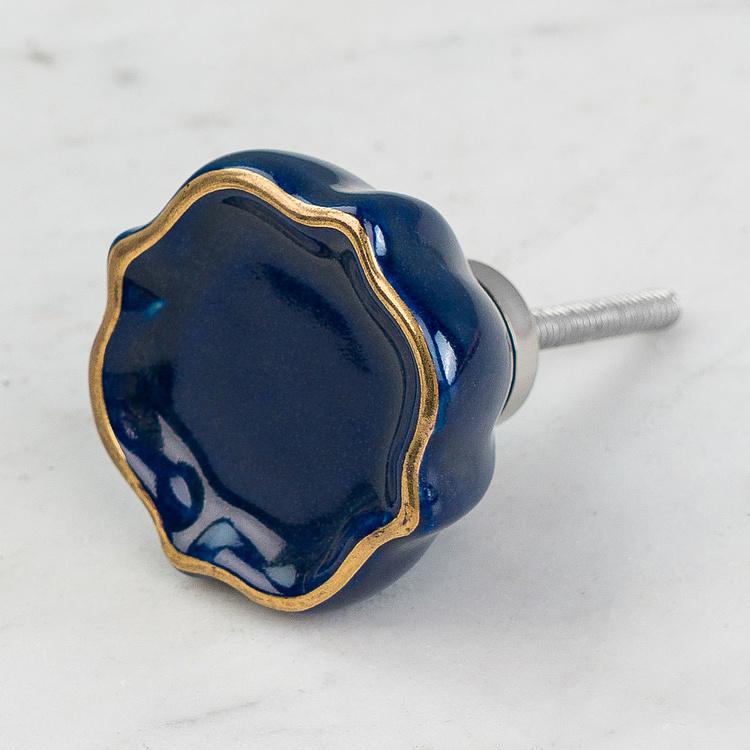 Керамическая мебельная ручка Четырёхлистник синий Quatrefoil Ceramic Knob Blue