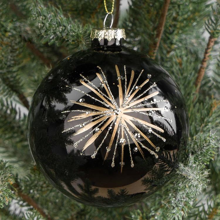 Набор из трёх ёлочных игрушек чёрного цвета Звездопад Set Of 3 Glass Starburst Ball Black 10 cm