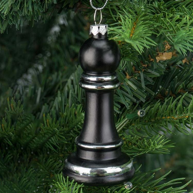 Набор из трёх стеклянных ёлочных игрушек Чёрные шахматы 2 Set Of 3 Glass Chess Black 2 10 cm