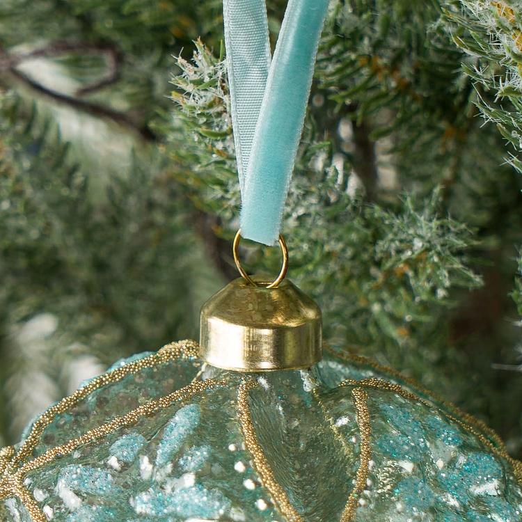 Ёлочная игрушка Бирюзово-золотистый многогранный шар Polygonal Ball Turquoise Gold 10 cm