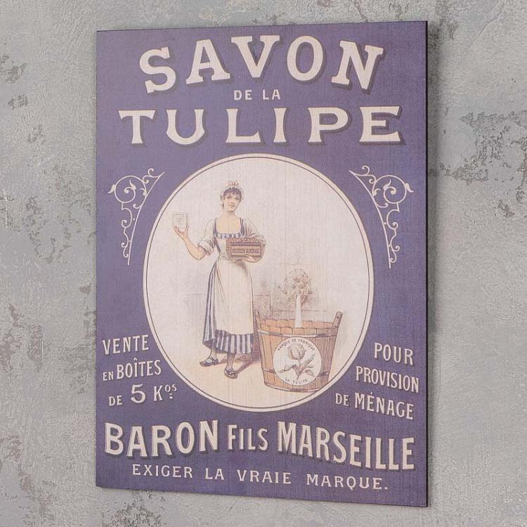 Картина Винтажная вывеска Савон Де Ла Тюлип Wooden Board Savon De La Tulipe