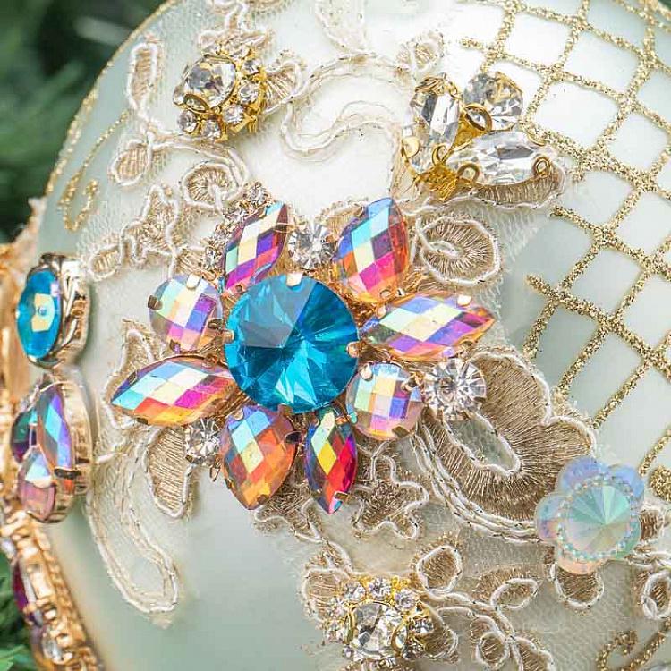 Ёлочная игрушка Яйцо со стразами Glass Fabric Jewel Kings Egg White/Blue 20,5 cm