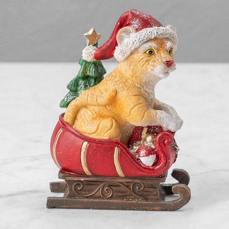 Новогодняя фигурка Рождественский тигр в санях Xmas Tiger In Sleigh Red/Orange/Green