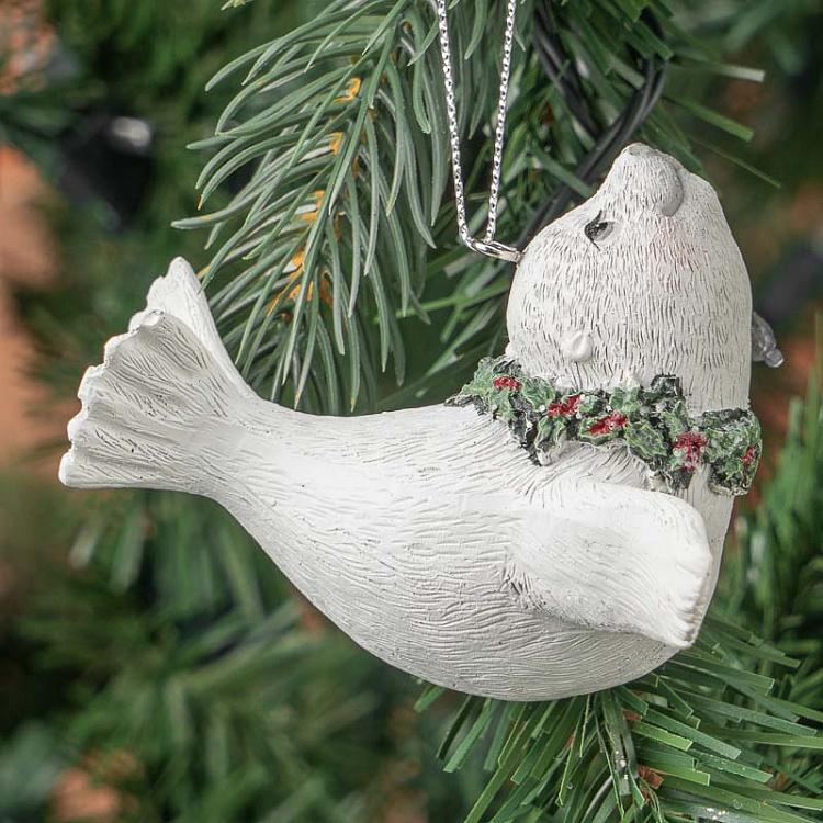 Набор из двух ёлочных игрушек Полярный медведь и тюлень Set Of 2 Xmas Polar Bear And Seal White 10 cm