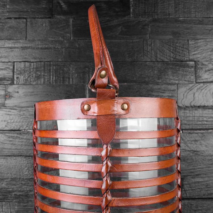 Кожаный подсвечник, M Medium Leather Weaved Hurricane