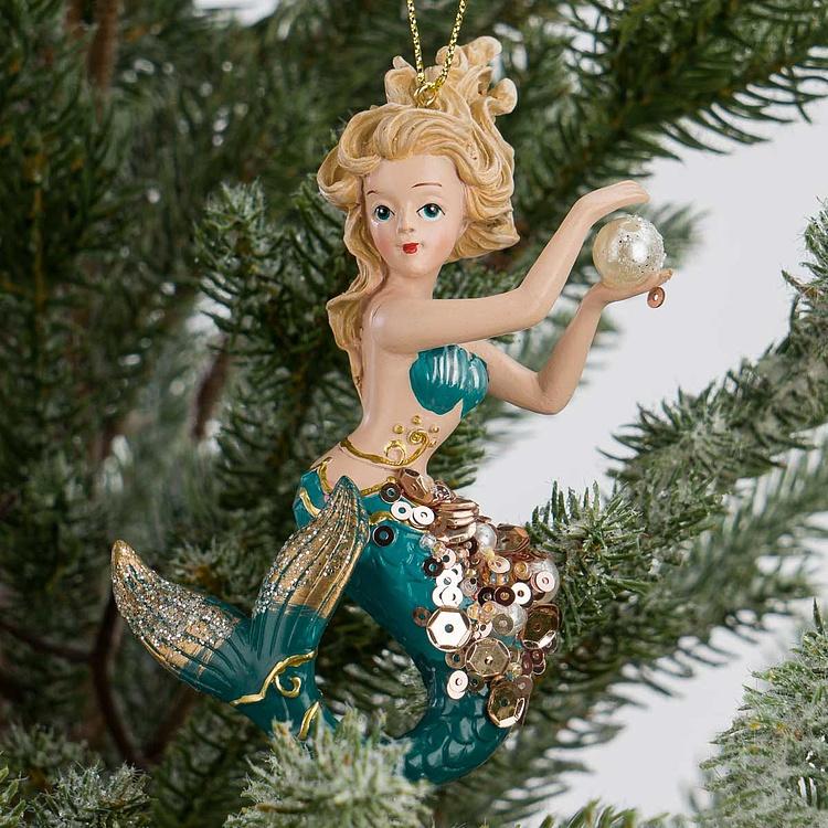 Набор из двух ёлочных игрушек Русалки Set Of 2 Pearl Botanica Mermaids Pink Blue 9,5 cm