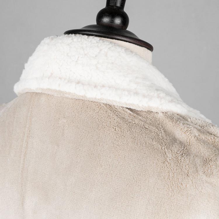 Серый домашний халат из микрофибры с шерповой горловиной, размер L Peignoir Microfibre Gris Encolure Sherpa Taille L