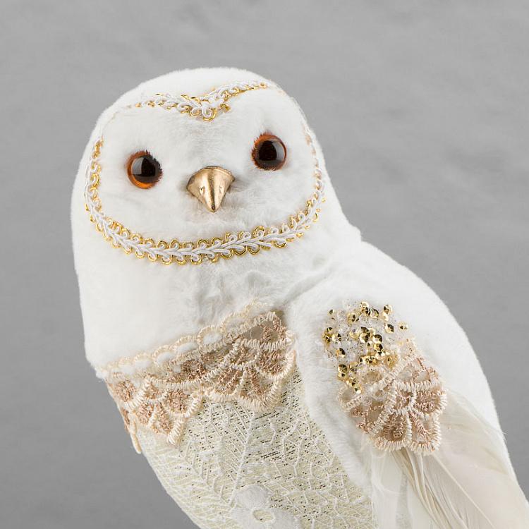 Статуэтка Пушистая сова кремовая с золотом Furry Lace Owl Cream Gold