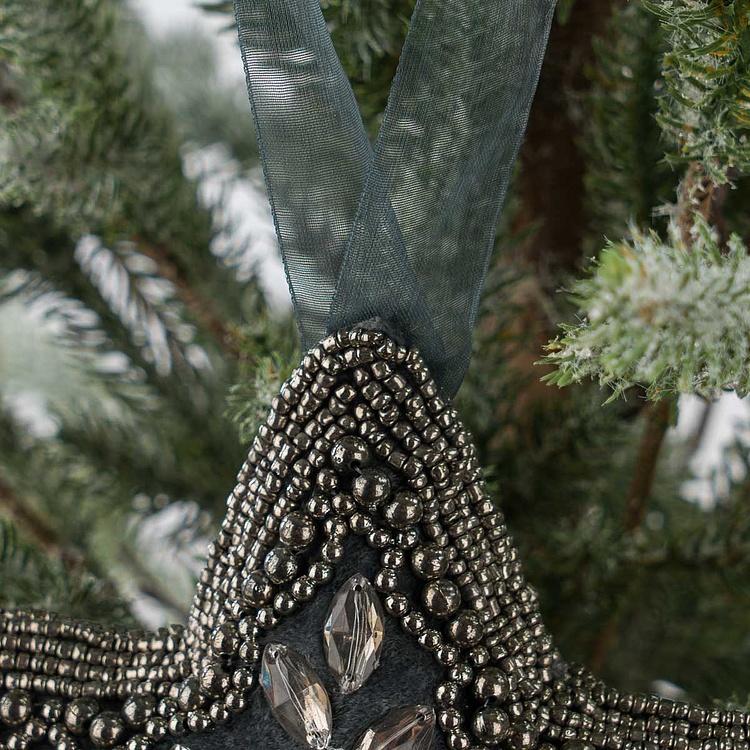 Ёлочная игрушка Серая бархатная звезда со стразами Beaded Hanger Star Grey Silver 20 cm