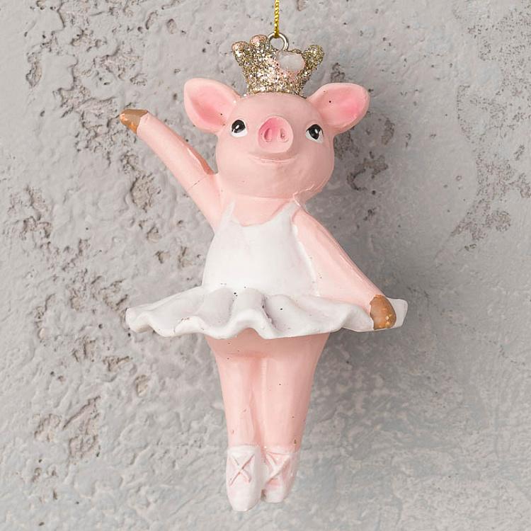 Ёлочная игрушка Танцующая свинка в короне дисконт2 Hanger Dancing Pig With Crown 10 cm discount2