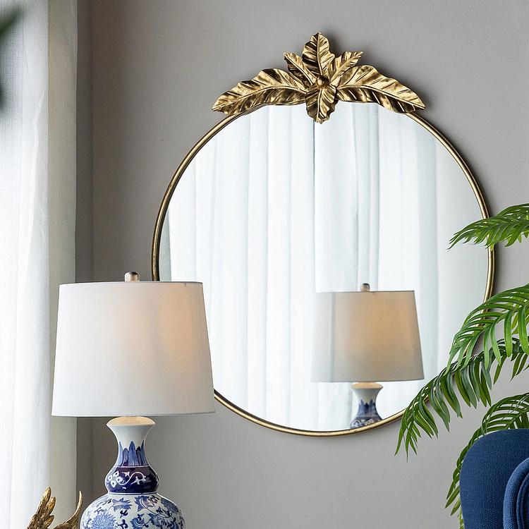 Круглое зеркало с украшением из золотистых листьев Wall Mirror With Leaf Decor