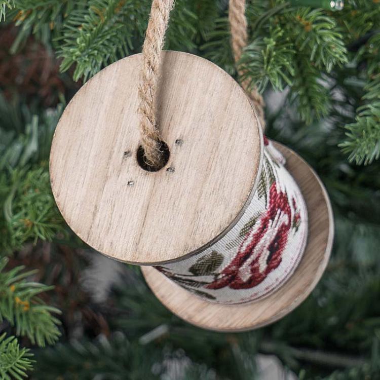 Ёлочная игрушка Катушка для ниток с цветочным узором Flower Decor Ribbon Spool Gray 7,5 cm