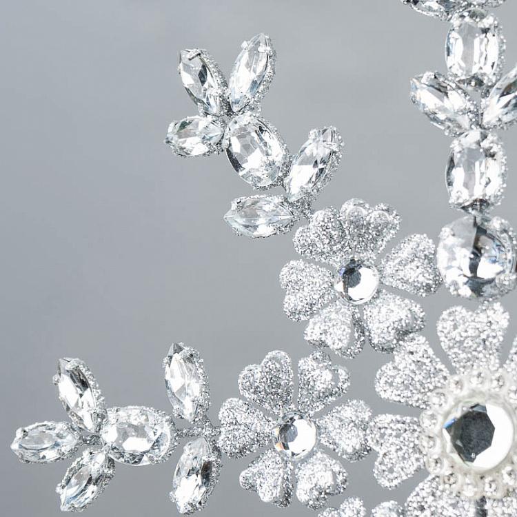 Верхушка на ёлку Снежинка из цветов Wire Jewel Flower Snowflake Topper Silver 23 cm