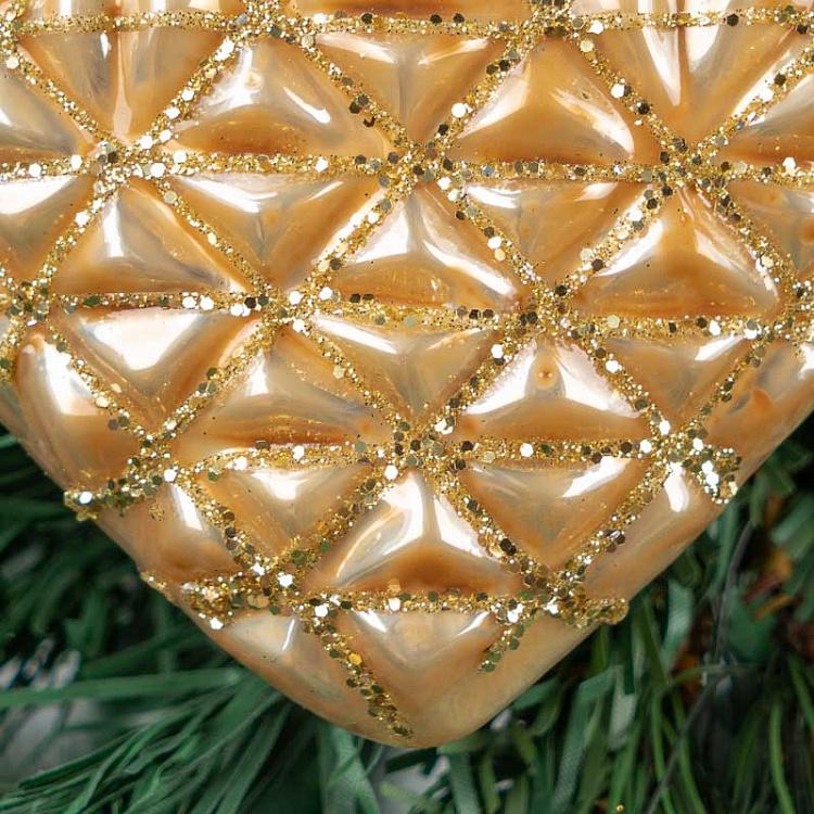 Ёлочная игрушка Текстурированное сердце 3D Glass Glitter 3D Textured Heart Gold 12 cm