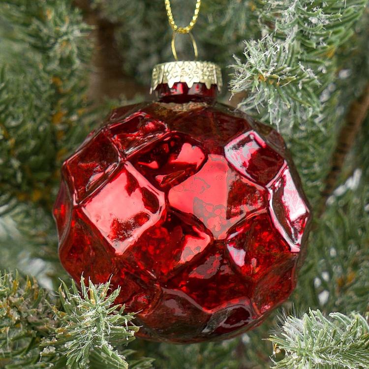 Набор из 16 красных стеклянных ёлочных игрушек Set Of 16 Glass Antique Ball Pinecones Red 5 cm