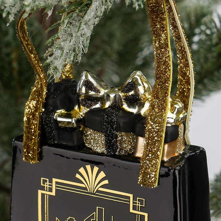 Набор из двух ёлочных игрушек Сумки для покупок Set Of 2 Glass Xmas Art Shopping Bags Black 10 cm