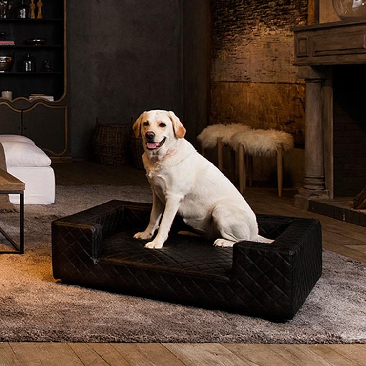 Чёрный диван для собак/кошек Эдоардо с прострочкой Бентли, L Edoardo Sofa Large, Faux Leather Black