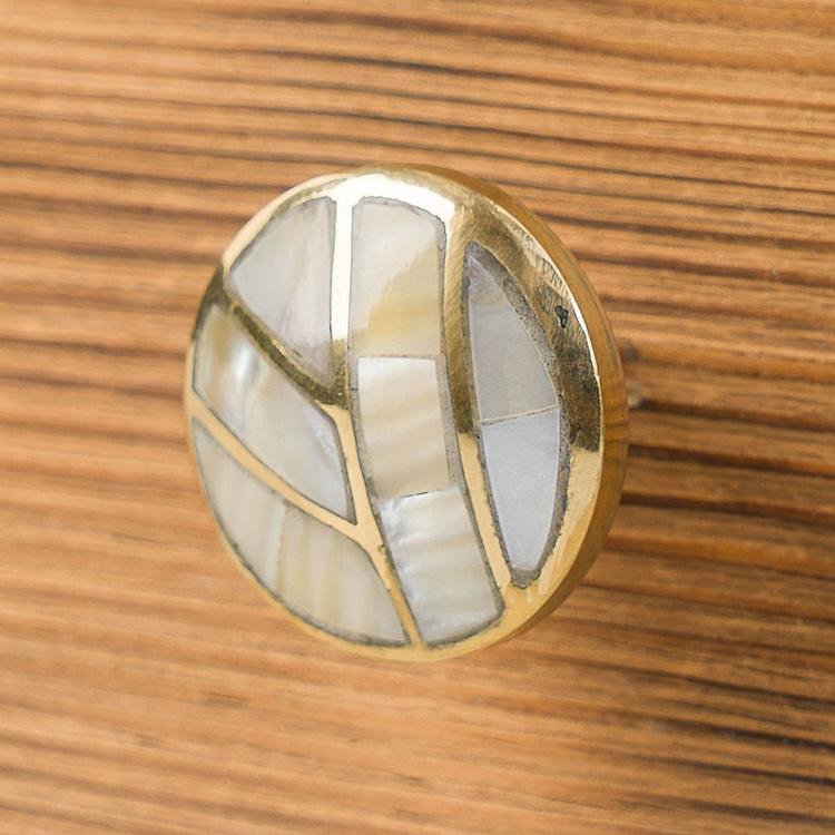 Мебельная ручка с перламутровой инкрустацией Ар-деко Art Deco Solid Brass Pearl Knob