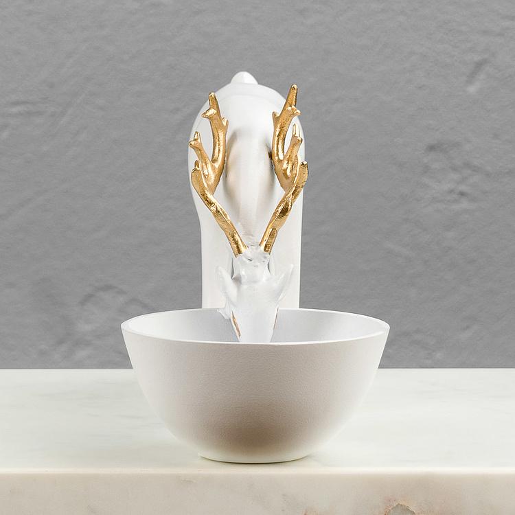 Подставка для мелочей Белый олень на водопое Deer Golden Horns Trinket Tray White
