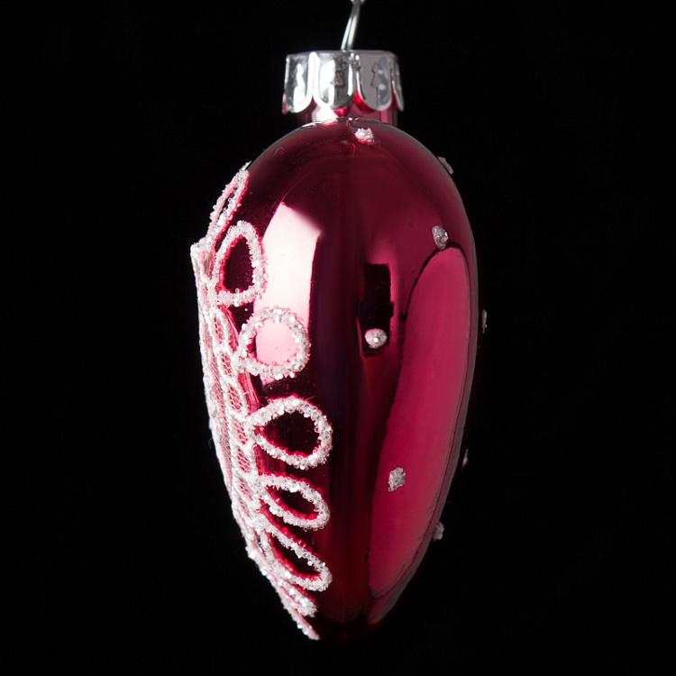 Ёлочная игрушка Красное сердце с кружевом Glass Lace Rose Heart Red 8 cm