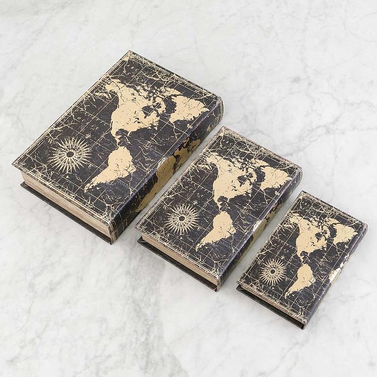 Набор из трёх шкатулок Карта Мира Set Of 3 Book Boxes World Map