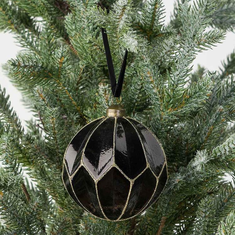 Ёлочная игрушка Чёрный многогранный шар Polygonal Ball Black 10 cm