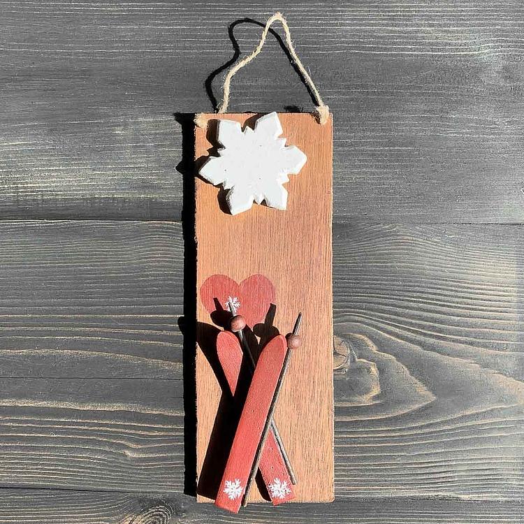 Новогодняя подвеска с лыжами и снежинками Wall Decoration Wooden With Skis And Snowflakes 24 cm