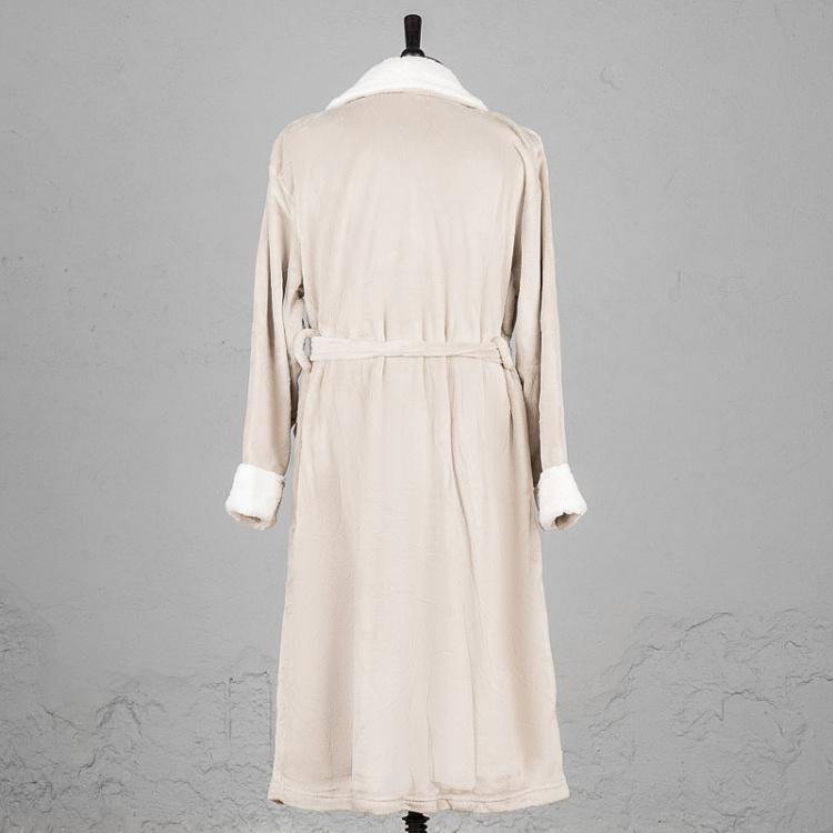 Серый домашний халат из микрофибры с шерповой горловиной, размер L Peignoir Microfibre Gris Encolure Sherpa Taille L