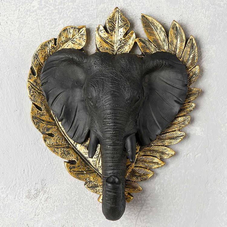 Декоративный крючок Слон в золотых листьях Elephant Hook Black And Gold