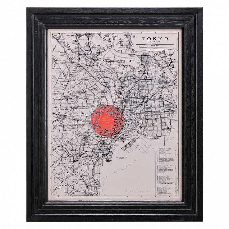 Картина-принт Карта Токио, чёрная рама Classic Map Tokyo, Black Wood